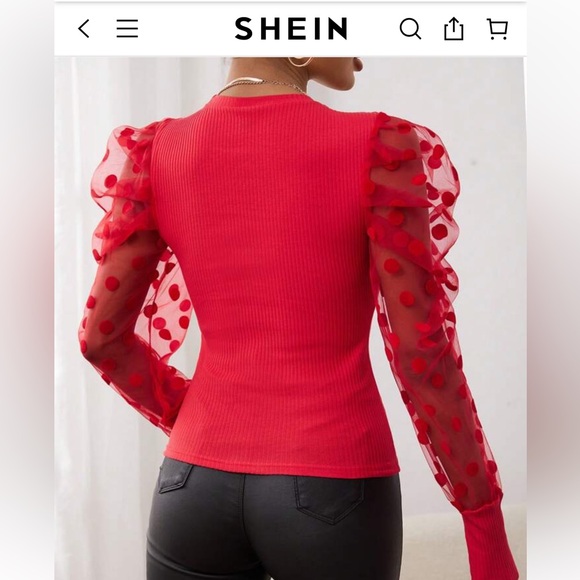 SHEIN Privé Contrast Dobby Mesh Gigot Sleeve‎ Top- worn a few times - Picture 2 of 8